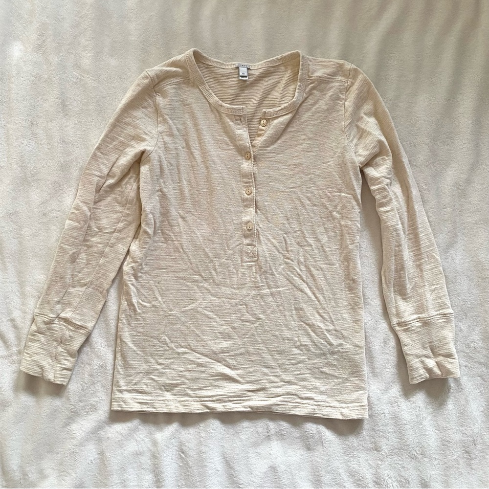 J. Crew Long Sleeve Button-up Henley in Ivory/Straw